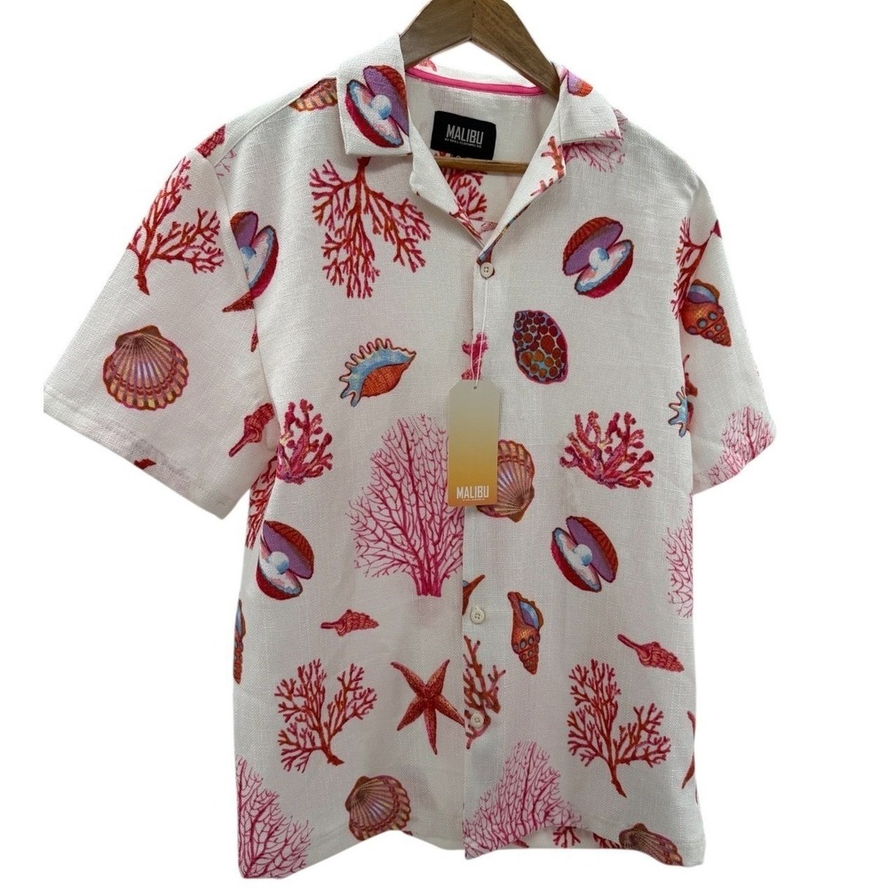 NWT Malibu by Drill Clothing Co Hawaiian Shirt Sz Large Textured Beach Vacation